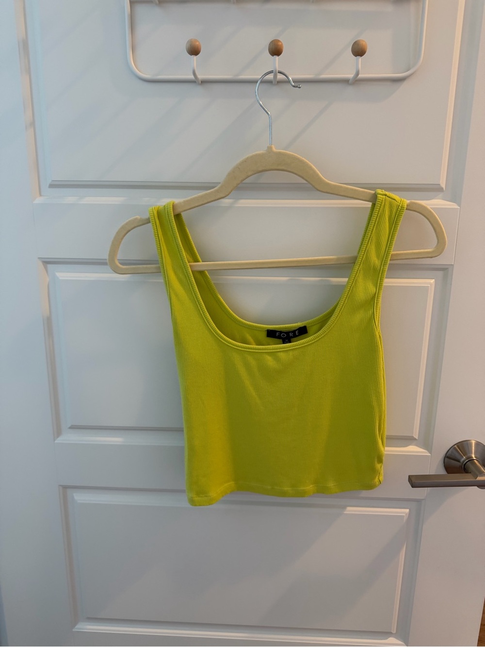 FORE Yellow Lime Green Ribbed Cropped Tank Top Size M